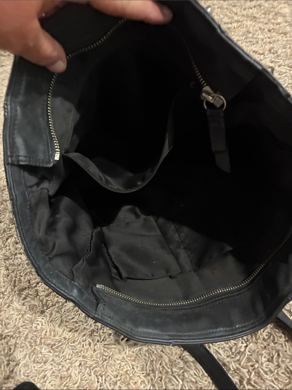 COACH Black Leather Tote with Silver Accent Hardware - Picture 6 of 8